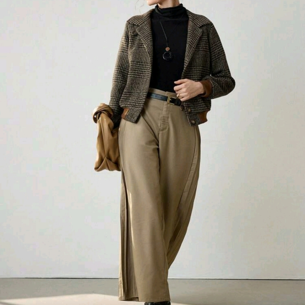New Autumn/Winter Woven Turndown Collar Plaid Elegant Long Sleeve Casual Jacket - Picture 5 of 7